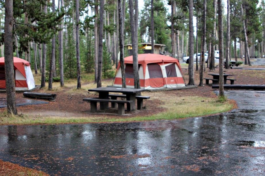 tent and picnic table at campsite