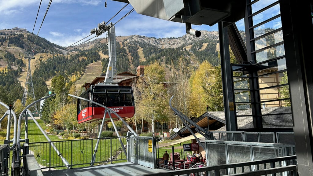 Arial Tram going up the Teton mountains