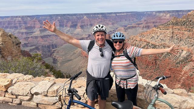 man and woman biking in the Grand Canyon
