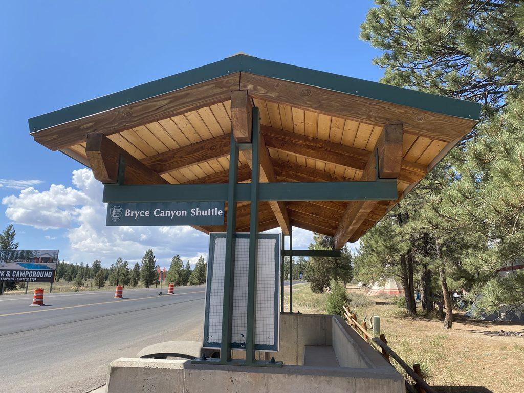 awning over shuttle stop in Bryce Canyon