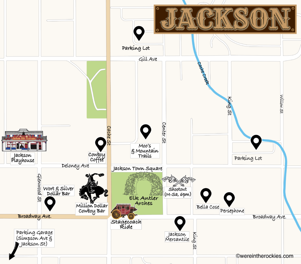 map showing downtown Jackson, Wyoming