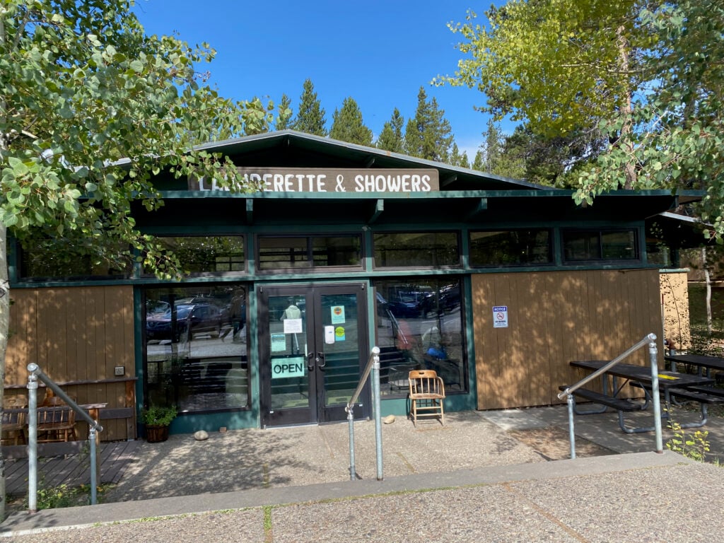 Building at Colter Bay Village that has laundry machines and showers