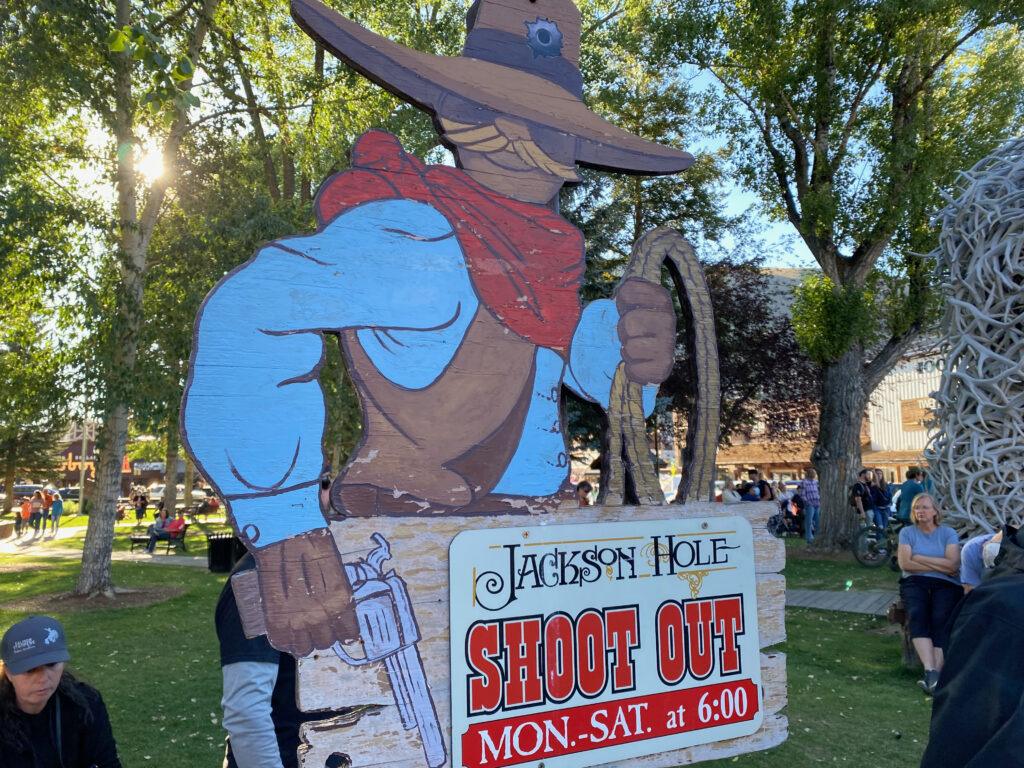 cowboy sign for Jackson Hole shootout