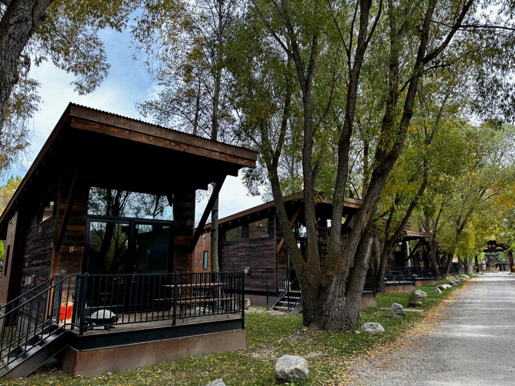 small cabins in the trees