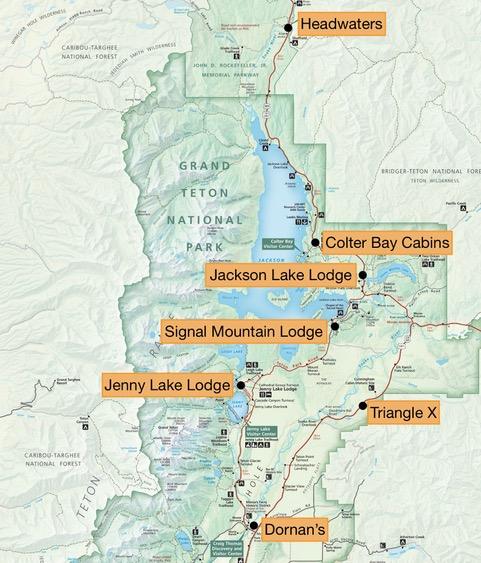 map showing where to stay inside Grand Teton