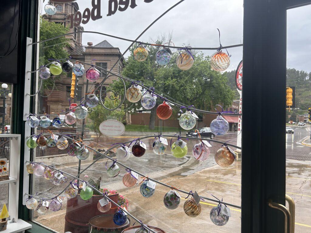 glass ball decorations in window