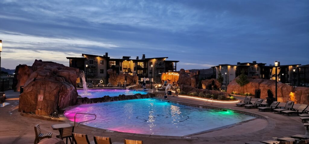 pool and hotel in evening