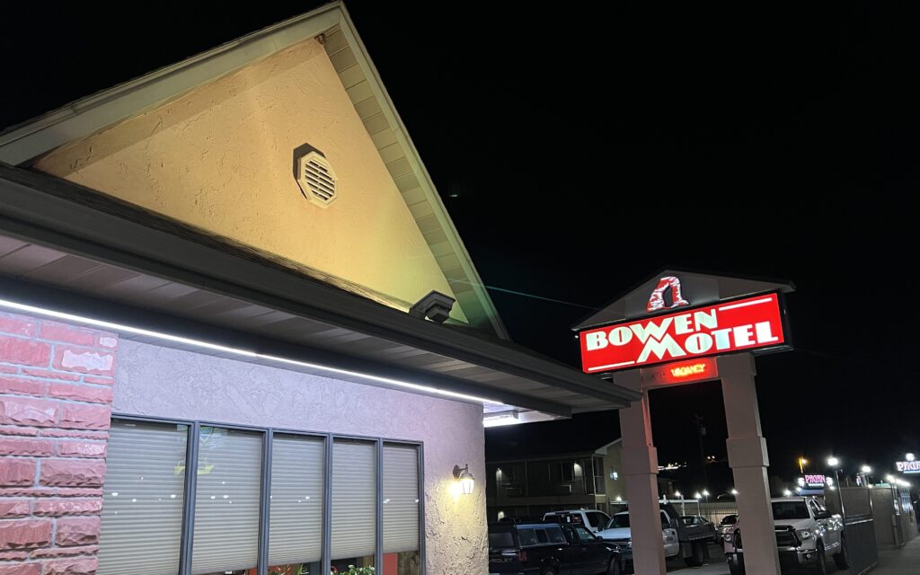 Bowen Motel sign at night