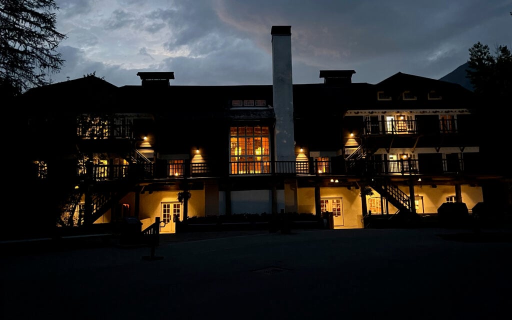 Lake McDonald Lodge at night