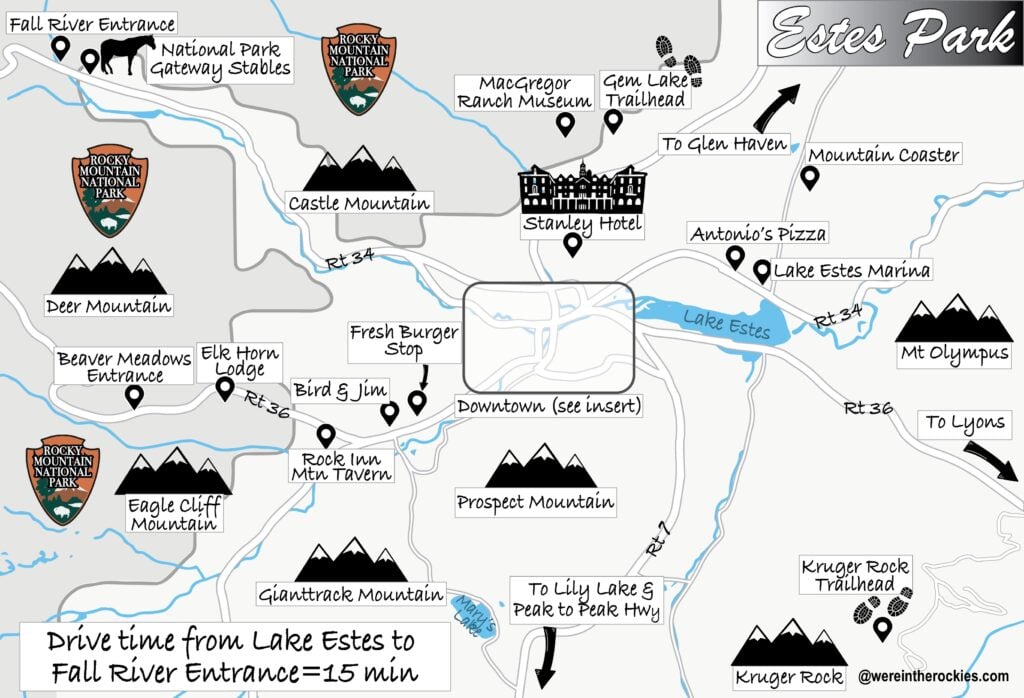 Map showing sites in Estes Park