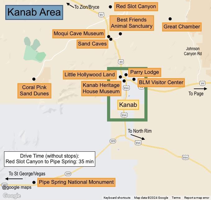 Map showing sites in the Kanab area