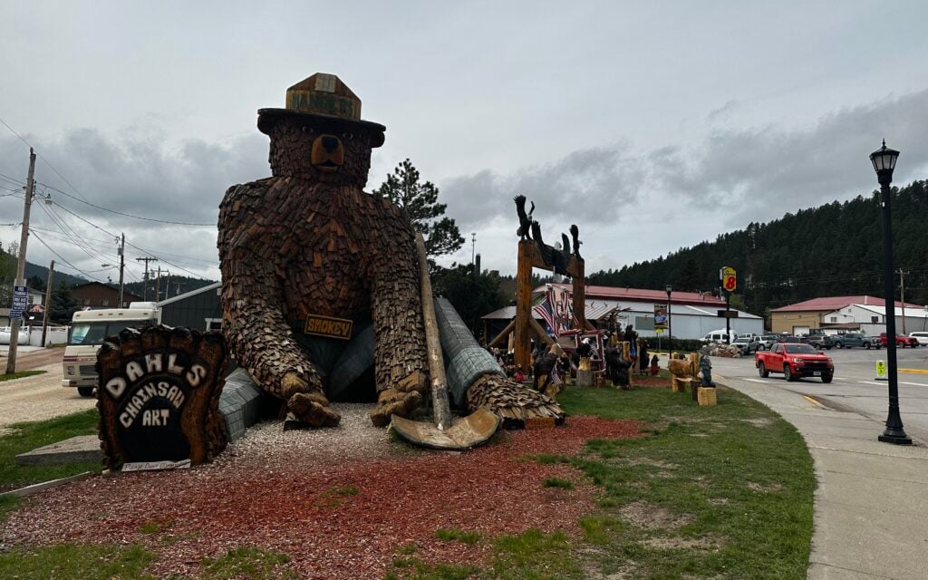 Smoky the Bear giant wood carving, Hill City