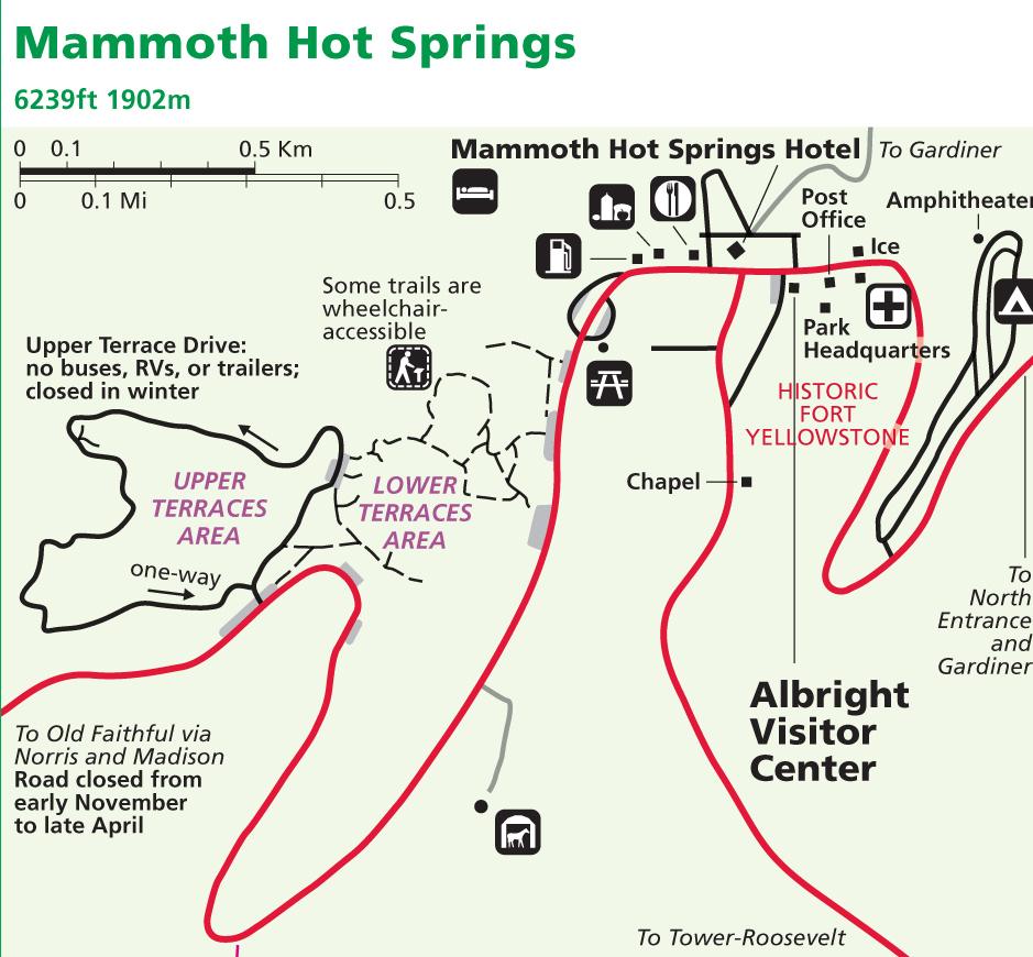 Map of Mammoth Hot Springs Yellowstone
