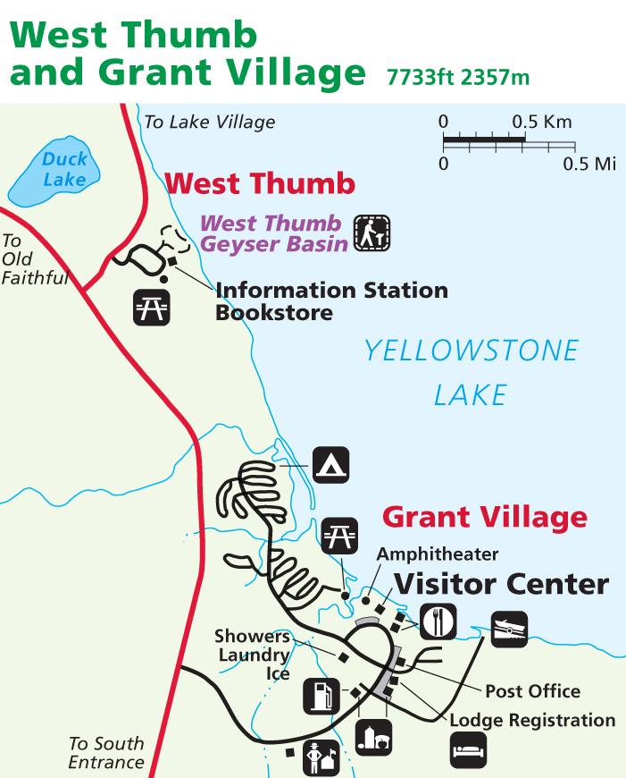 Map of Wet Thumb and Grant Village in Yellowstone