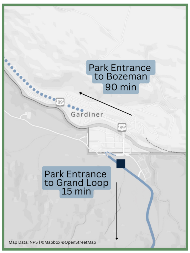 Map of distance from Yellowstone North entrance