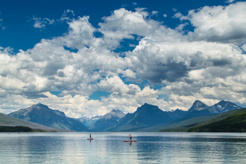 Paddleboarders on Lake McDonald in Glacier