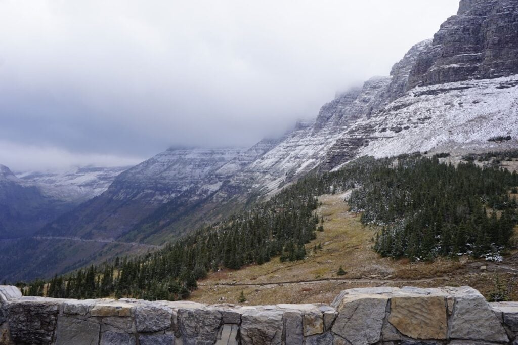 Cloudy day with snow on the mountains