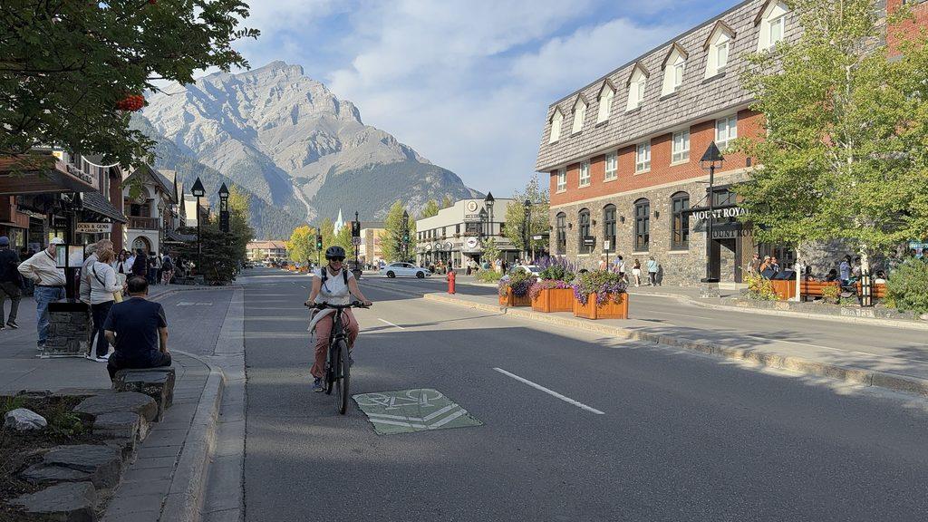 woman on bicycle in town
