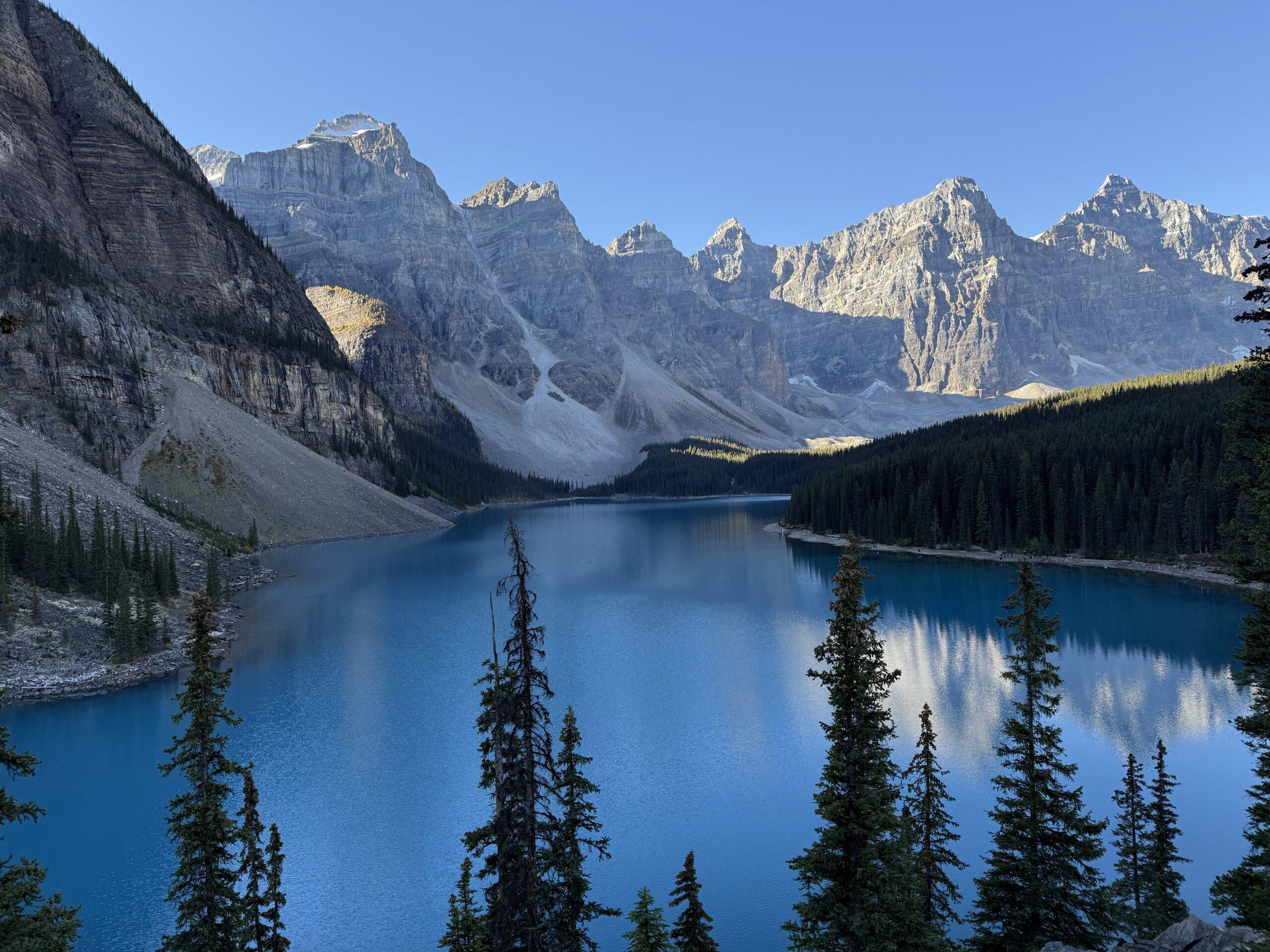 view of glacial lake in mountains