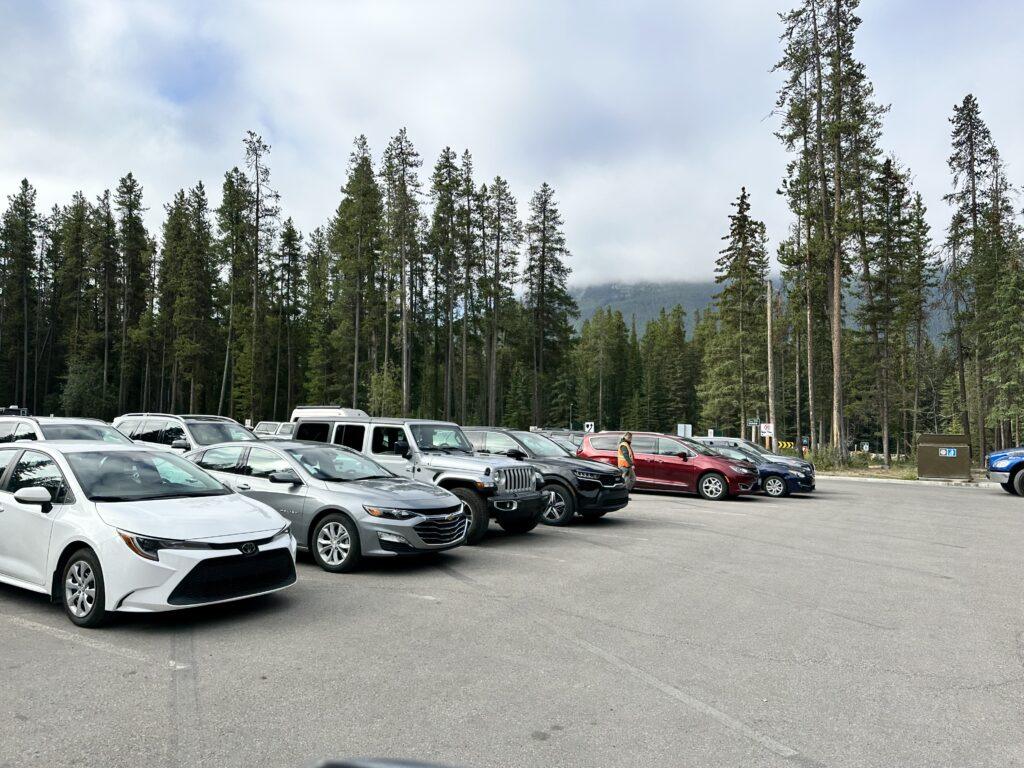parked cars in Banff National Park