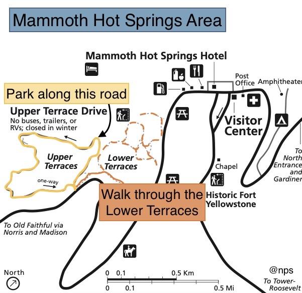 map showing the Mammoth Hot Springs area