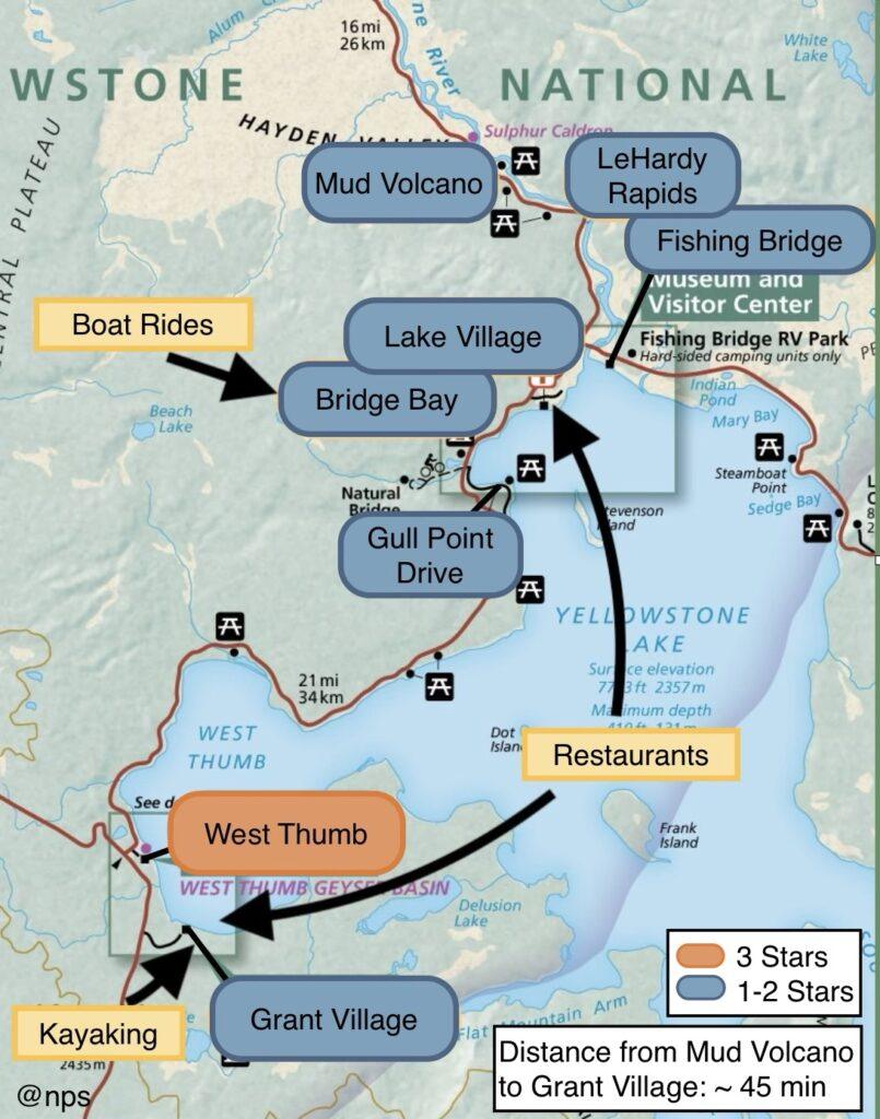 map showing the Yellowstone Lake Area