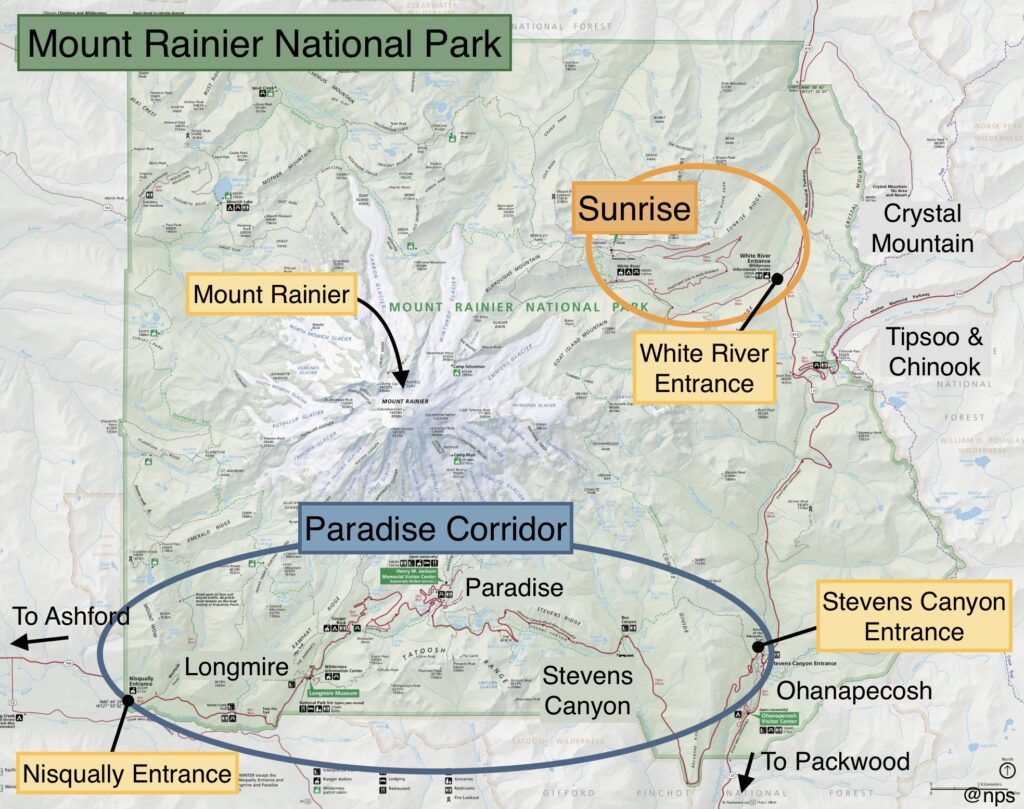 Carte Du Parc National Du Mont Rainier MOUNT RAINIER NATIONAL PARK