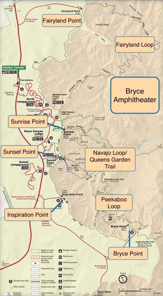 Map of Bryce Canyon Amphitheater