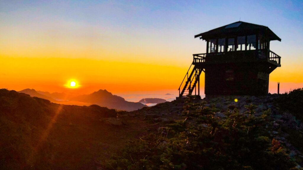 Fire Lookout tower at sunset