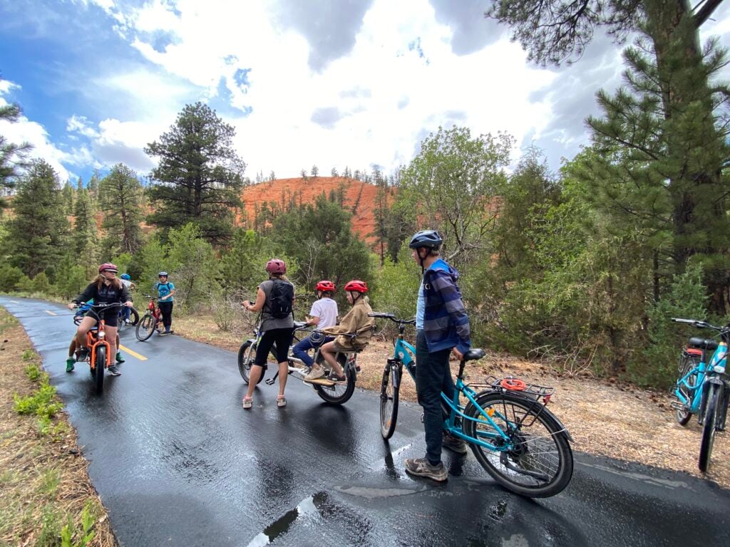 family biking on paved trail in Bryce Canyon