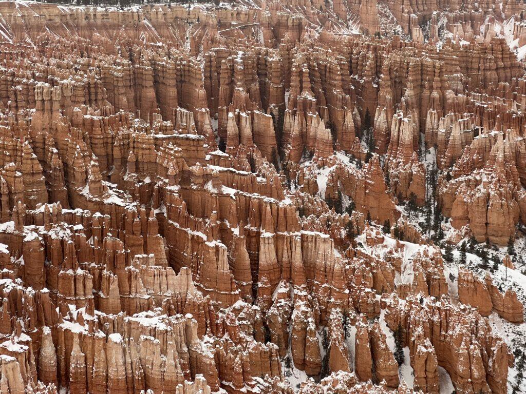 hoodoos covered in snow