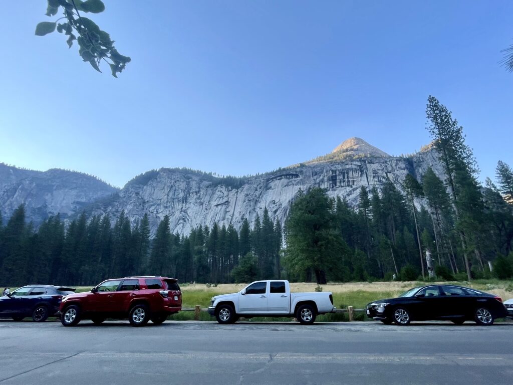cars parked on road in Yosemite