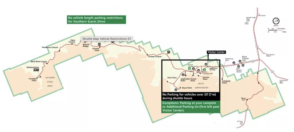 map showing RV restrictions in Bryce Canyon
