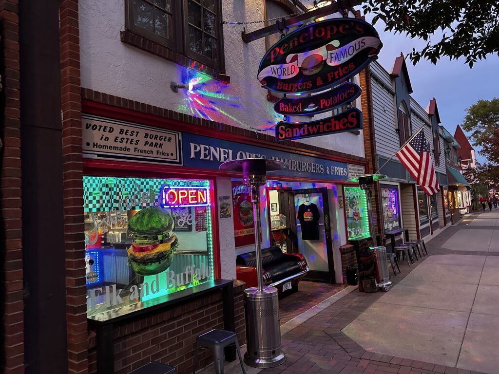 Street with businesses and neon lights