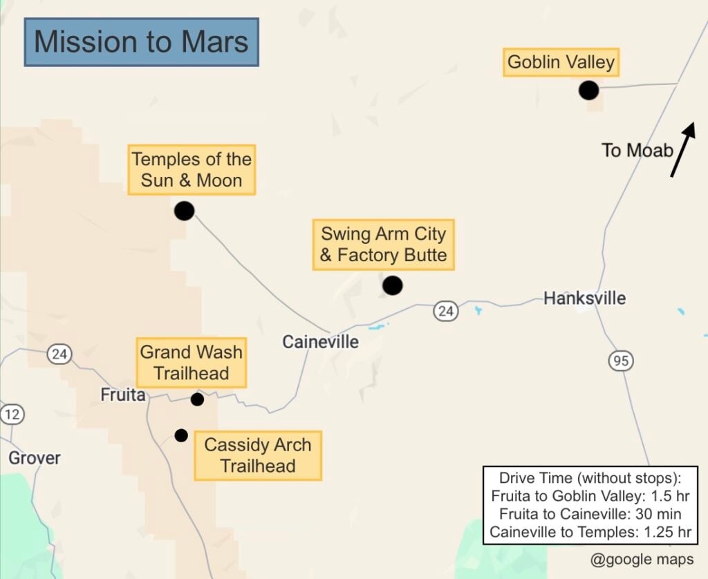 map showing sites in Capitol Reef