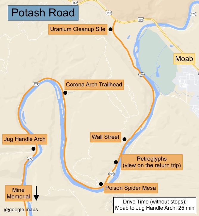 Map showing sites along Potash Road