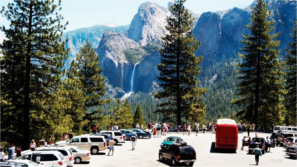 cars parked in parking lot in Yosemite