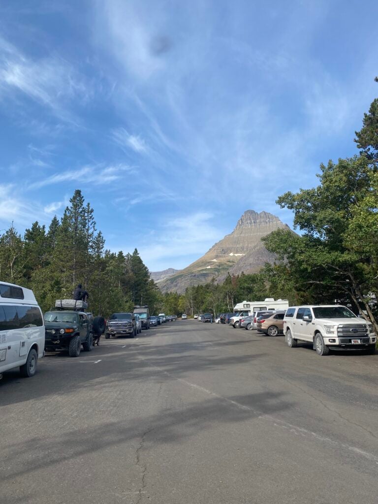 cars parked in Glacier National Park