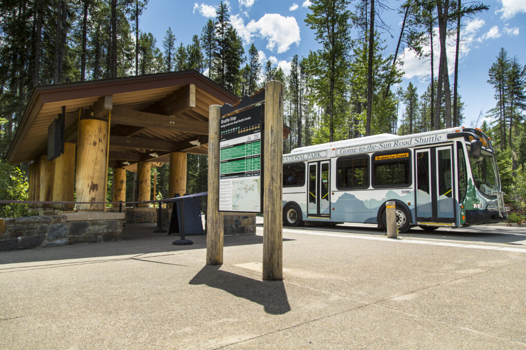 shuttle bus in Glacier National Park