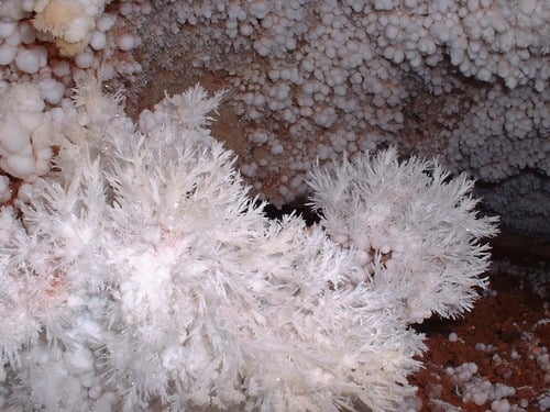 frostwork and popcorn formations in cave