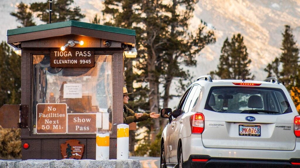 car at entrance station for Yosemite