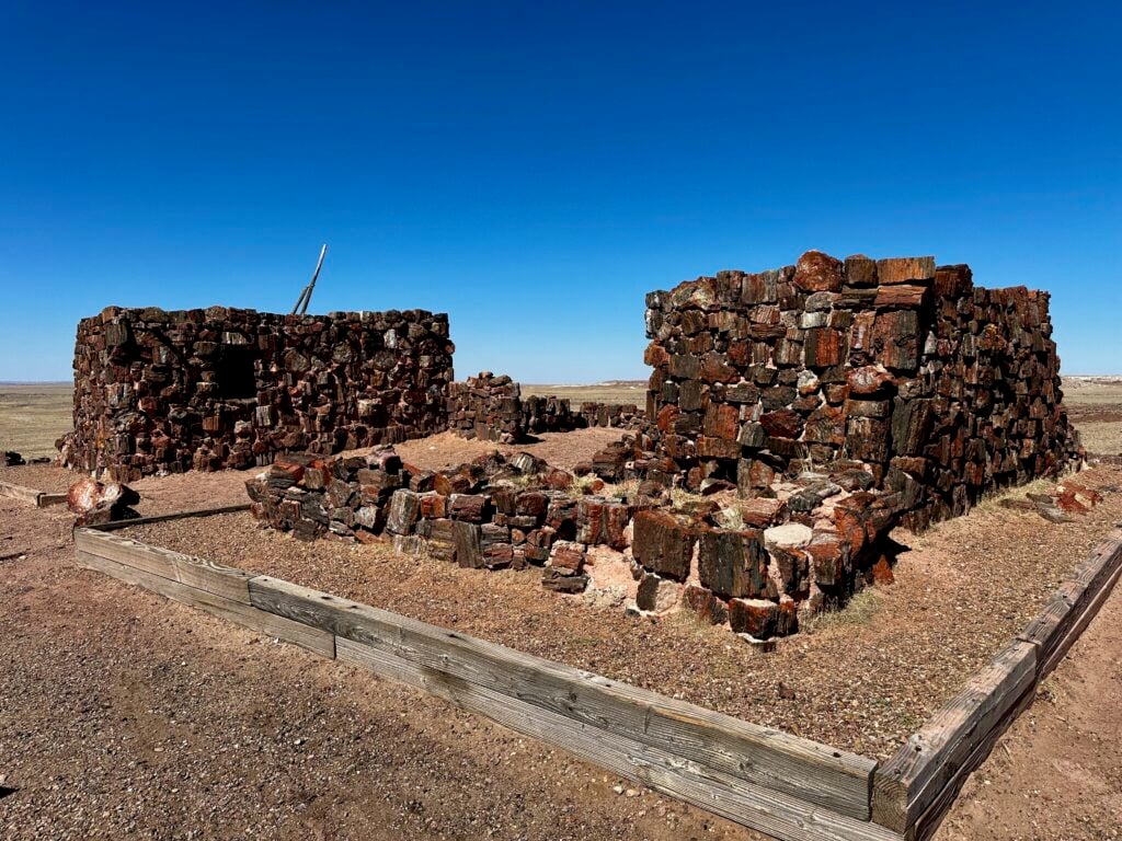 two structures made of petrified wood