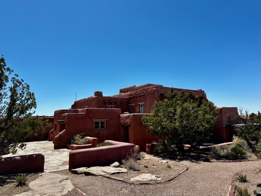 Red stone building in desert
