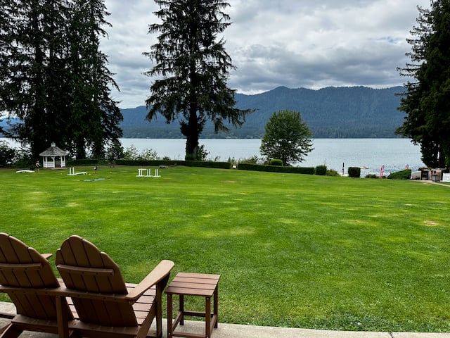 view of lake through trees