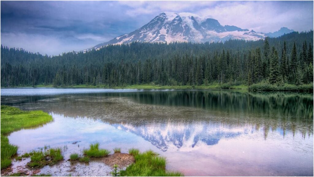 lake with mountain reflection