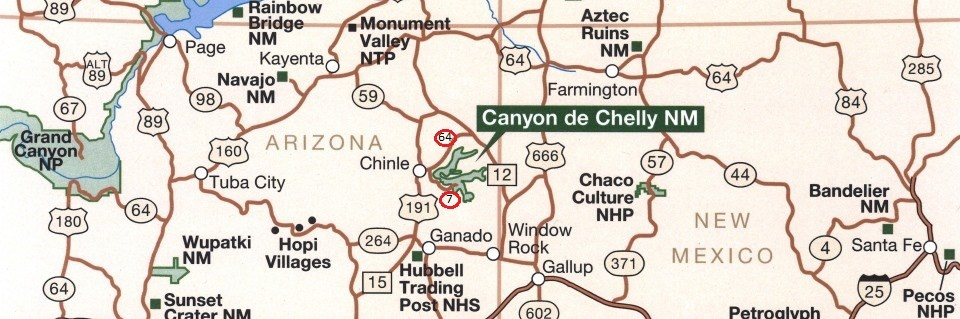 map showing area surrounding Canyon de Chelly