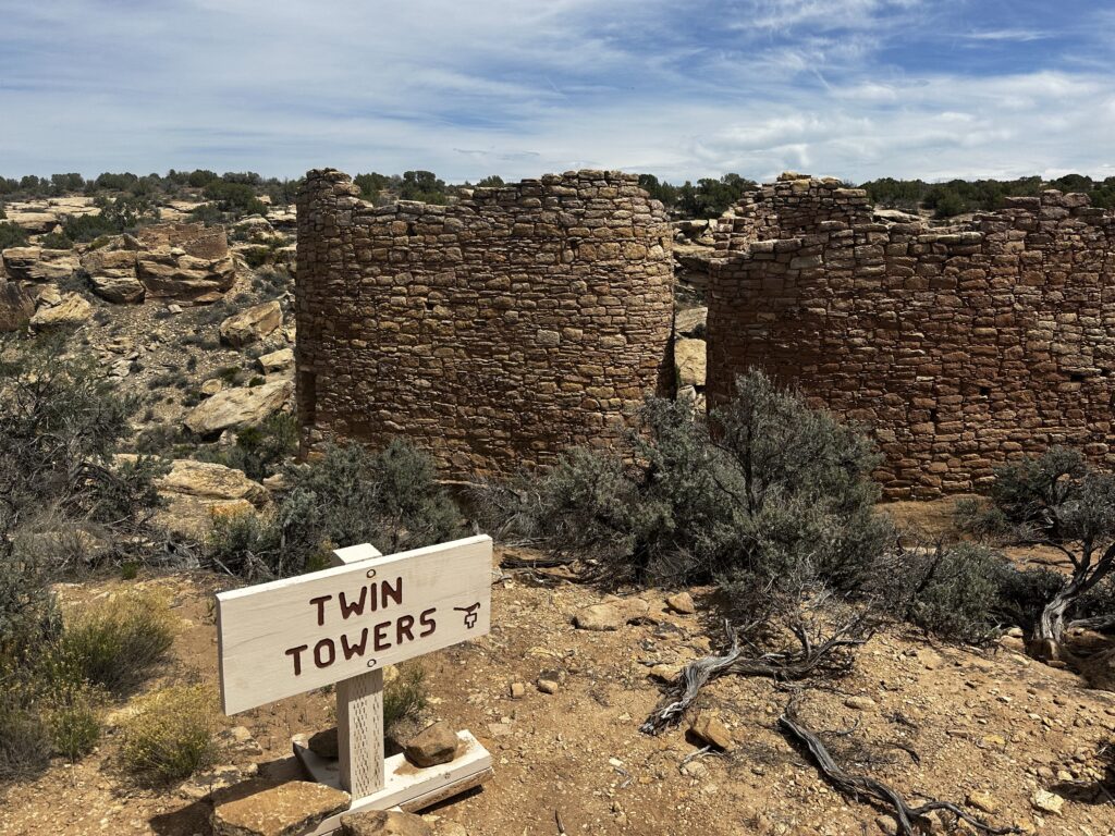 Two ancient stone structures side by side that are named Twin Towers