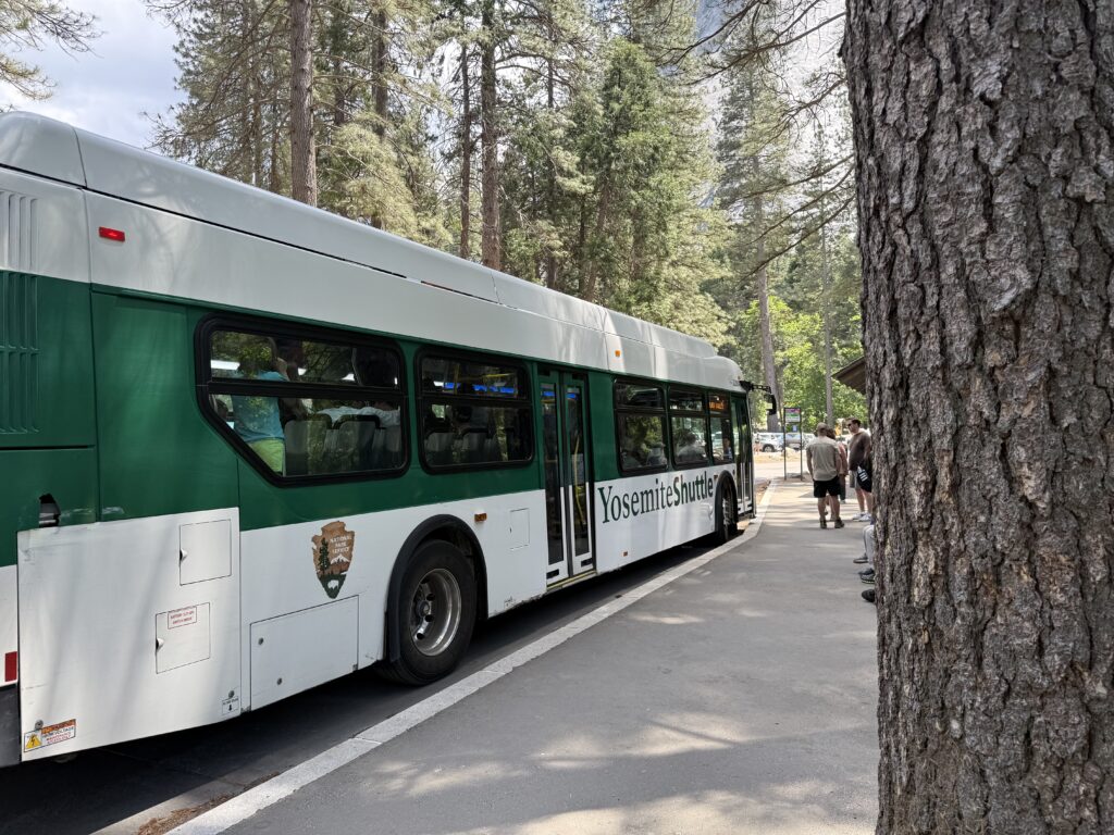 shuttle bus in Yosemite Valley