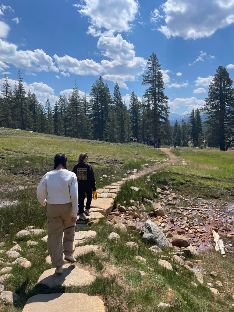 Girls walking on trail