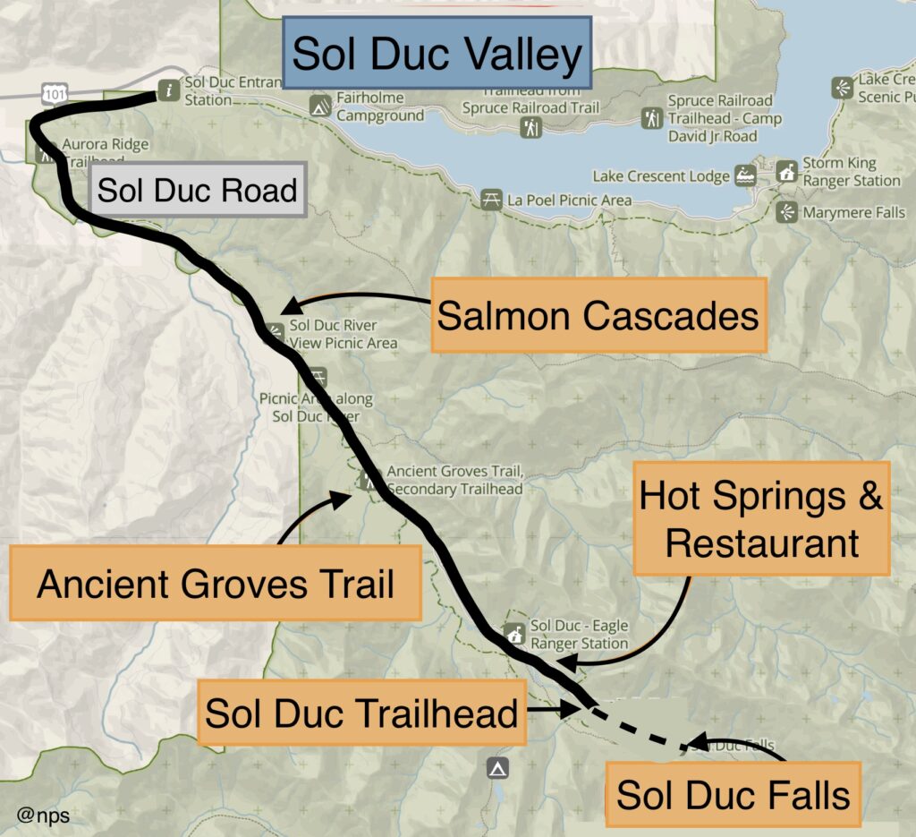 map showing sites in the Sol Duc Valley of Olympic National Park